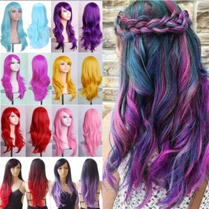 Long Wavy Mermaid Ariel Cosplay Wig Costume Party Wigs Green Pink Blue Rainbow W - Picture 1 of 36