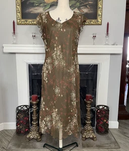 Believe Brown Floral Polyester Lined Maxi Dress 14 - Picture 1 of 6