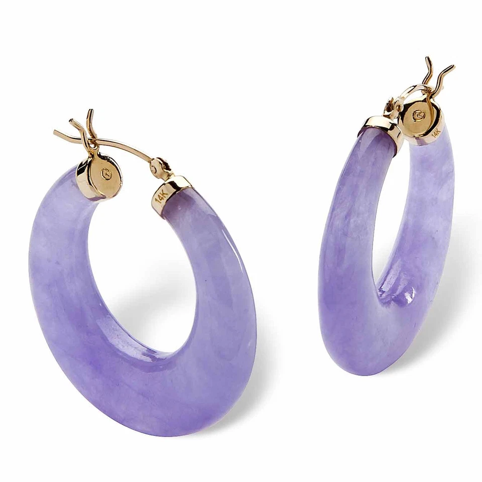 Genuine Lavender Jade 14k Yellow Gold Hoop Earrings - Image 1 of 3