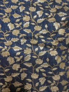 DENIM Azul Gris Brocado Seda Vestido Artesanal Ropa Cortinas COSTURA Tela DORADO - Imagen 1 de 10