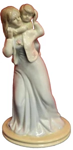 Glazed Porcelain Mother & Son Figurine Boy Child 8 1/2" Tall Pastel Blue - Picture 1 of 6