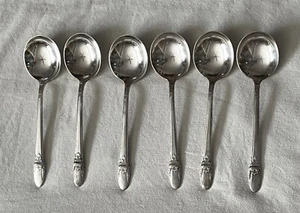 6 International Silver Rogers Bros First Love Round Bowl Soup Spoons 7” Set - Picture 1 of 5