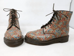 DR. MARTENS JEFFERY CHUKKA BOOTS RED BLUE PAISLEY LEATHER SIZE 6 US EUC - Picture 1 of 7
