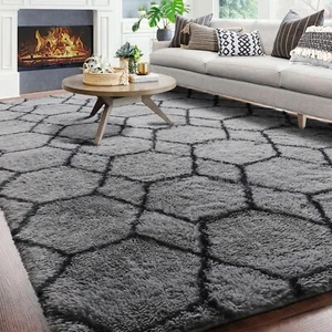 Fluffy Rugs Large Shaggy Rug Bedroom Living Room Anti Slip Soft Carpet Floor Mat - Picture 1 of 74