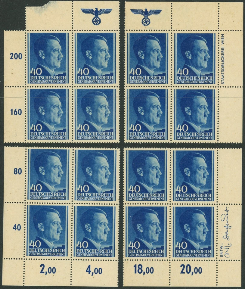 Poland German Occupation Mi #81 Sc #N86 Adolf Hitler 40g Postage Blocks 1941 MNH - Image 1 of 1