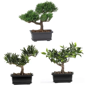 REALISTIC 8 1/2" ARTIFICIAL FAKE SILK BONSAI TREE - SET of 3 TREES - Picture 1 of 1