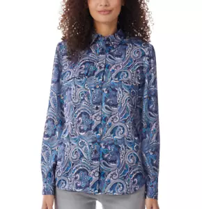 Blusa utilitaria estampada Jones New York azul marino/lila talla M 3984 - Imagen 1 de 1