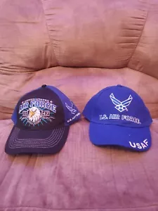 Lot of 2 Air Force Hats U.S.A.F. Blue & black with Eagle & solid blue with logo - Picture 1 of 12