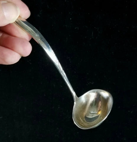 Vintage MidCentury Sm Gorham Sterling Silver Ladle Willow Pattern 5.2" Tall VG Cover