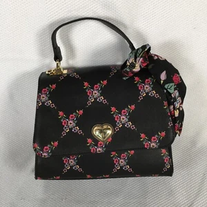 Betsey Johnson schwarz & Blumenmuster Kunstleder Top Henkel Tasche Handtasche mit Schal - Bild 1 von 13