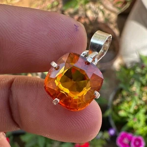 Zertifizierter 14 kt natürlicher orangefarbener Saphir Edelstein Anhänger in massivem 925 Silber - Bild 1 von 5