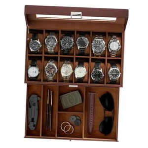 Watch Box for Men, 12 Slot Mens Watch Case With Drawer, Watch Display Case - Picture 1 of 7