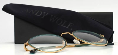 Andy Wolf 4770 col.05 Oro Verde azulado Mujer Redondo Borde Completo Anteojos 51-21-145 B:48 Foto 1 de 4