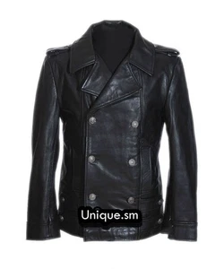 Men's German Black Naval Military Analine Cowhide Real Leather Jacket/Coat - Picture 1 of 3