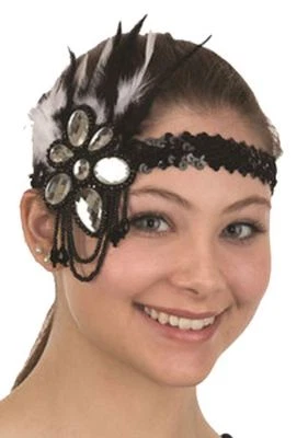 Flapper Sequin Headband Feathers & Jewels - Image 1 of 2