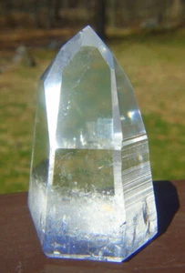 Polished Lemurian Quartz Crystal with Natural Striated Shaft Side - Picture 1 of 7