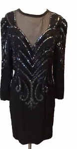 Vintage A. J. Bari schwarz Seide Pailletten, Shear Mesh, Gatsby, Kostüm, Kleid, Größe 10, - Bild 1 von 11