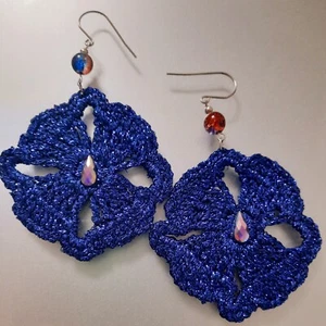 Orecchini Uncinetto Donna crochet handmade blu luccicanti idea regalo pendenti  - Foto 1 di 3