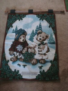 Boyds Bears Edmund & Bailey Large 26x36" Christmas Holiday Wall Hanging Tapestry - Picture 1 of 4