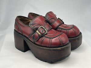 Rare Vintage Yosuke Wooden Platform Shoes Harajuku Red 90’s Shoes Sz 5-5 1/2 VTG