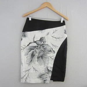 Veronika Maine Skirt Womens 8 Black White Floral Geometric Straight Pencil Work - Picture 1 of 15