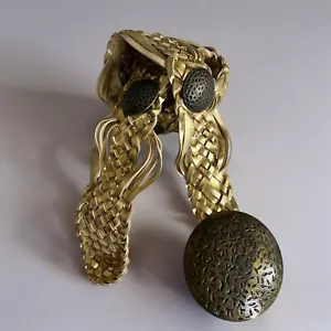Cintura vintage Y2K Boho intrecciata oro dichiarazione grande fibbia rotonda - Foto 1 di 7