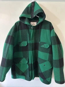 Vintage Johnson Woolen Mills Green Plaid Hunting Wool Quilted Jacket Coat 46 XL - Picture 1 of 13