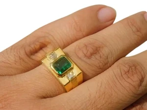 NATURAL EMERALD & CZ MAY BIRTHSTONE 925 STERLING SILVER TINY WOMENS RING - Picture 1 of 7