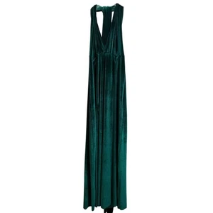 Two Birds Emerald Green Velvet Halter Maxi Dress / Gown - Size Small - Picture 1 of 9
