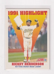 Bonita tarjeta Score Highlight # 430 1992 Rickey Henderson - Imagen 1 de 2