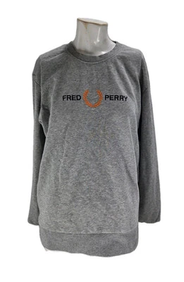 Moletom Fred Perry masculino grande cinza algodão soletrado logotipo tripulação - Imagem 1 de 4