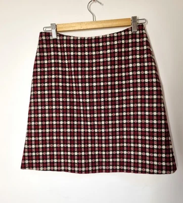 Falda Hobbs Tweed Talla 8 Cintura 28 en Rojo Blanco Negro Circle Check Lana Foto 1 de 4