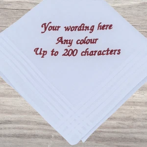 Personalised Handkerchief - Embroidered Custom Wording, 29cm Hanky - Picture 1 of 11