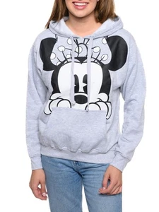 Minnie Mouse Hoodie Peeking Pullover Sweatshirt Gray Disney Women - Picture 1 of 9
