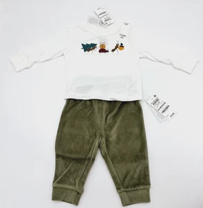 First Impressions Baby Boy Outfit 2Pc White Animal Top & Olive Pants 3-6M New - Picture 1 of 18