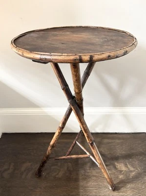 "Antigua mesa auxiliar victoriana de bambú accesorio soporte base trípode 17"" redonda" Foto 1 de 4