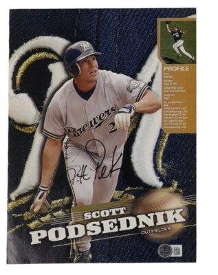 Revista SCOTT PODSEDNIK assinada Milwaukee Brewers 8x10 corte Beckett autenticada - Imagem 1 de 4