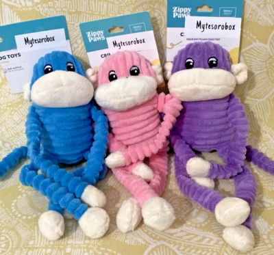 ZippyPaws 3-Pack BLUE, PINK & PURPLE SPENCER MONKEY Dog Toy New -FREE SHIPPING- - Image 1 of 4