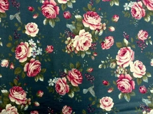 Roses on Deep Olive Cotton Fabric Fat Quarter 50cm x 55cm - Picture 1 of 1