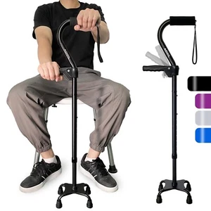 AOHHL Quad Walking Cane Foldable Adjustable Portable Stick Men & Women and Se... - Picture 1 of 6