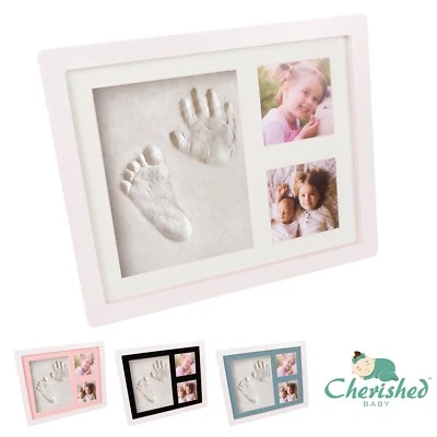 Cherished Baby Hand & Foot Print Clay Cast Photo Picture Frame *Christening