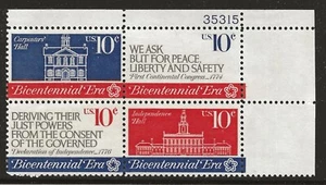 US Scott #1543-46, Plate Block #35315 1974 Bicentennial 10c FVF MNH Upper Right - Picture 1 of 1