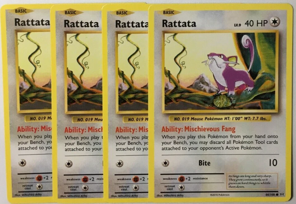 POKEMON 4X RATTATA LV.9 86/108 XY EVOLUTIONS COMMON NEAR MINT-PLAYSET - Image 1 of 1