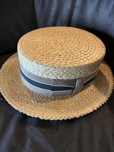 🔥🔥Mint In Box 1920s Men’s Straw Flat Rim Boater’s Hat Sale Fifth Avenue Brand