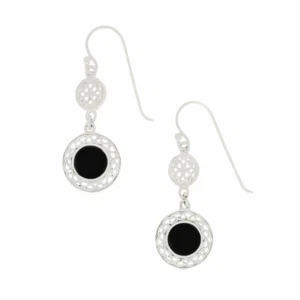 Whitby Jet Drop Earrings Celtic Sterling Silver Round DBJ582 - Picture 1 of 4