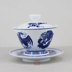 Hand painted dragon phoenix China Blue and White Porcelain Gaiwan tea cup 140cc