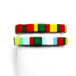 200 Matte Tile Flat Square 2 Hole Double Row 9mm Red Green Yellow DIY Bracelet - Picture 1 of 7
