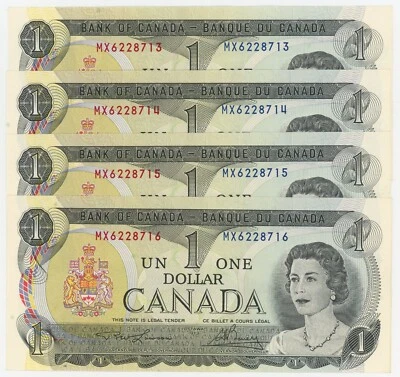 1973 Canada $1 Dollars Cut Off Center Error 4 Consecutives AUNC #23302 - Imagem 1 de 3
