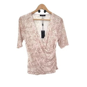 Cable & Gauge Floral Print Blouse Short Sleeve Wrap Size M New Beige Pink Animal - Picture 1 of 10
