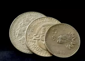 $50 pesos Coyolxauhqui $20 pesos Cultura Maya $5 Quetzalcóatl monedas de Mexico - Picture 1 of 4